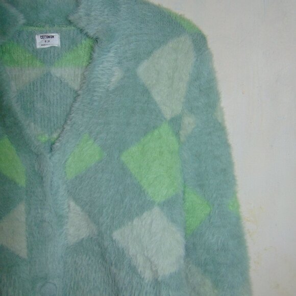 COTTON ON Super Fuzzy Soft Furry Sweater Cropped Argyle Preppy Light Academia SP - Picture 3 of 13